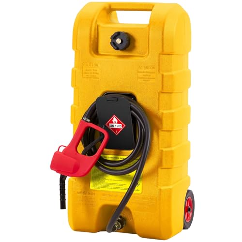 15 Gallon Gas Can, Portable Fuel Tank with Pump, Fuel Transfer Tank, Portable Gasoline Tank On Wheels with Le Fluid Transfer Siphon Pump and 10-Inch Hose for Cars, Boats, Lawnmowers, ATVs - color: Yellow