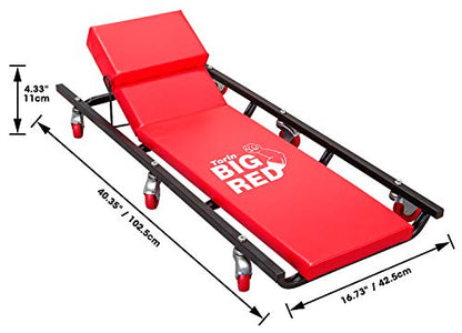 BIG RED TR6452 Torin Rolling Garage/Shop Creeper: 40" Padded Mechanic Cart with Adjustable Headrest and 6 Casters, Red - color: Red