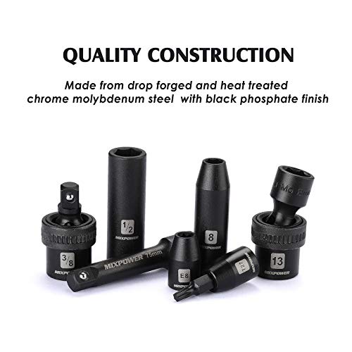 MIXPOWER 3/8'' Drive Master Impact Socket Set, 87-Piece Deep & Standard SAE and Metric,CR-MO, 1/4-Inch to 3/4-Inch and 6-19 mm, Impact Universal Sockets, Inverted Star Sockets, Extension Bar & Adapter - size: 3/8" Drive