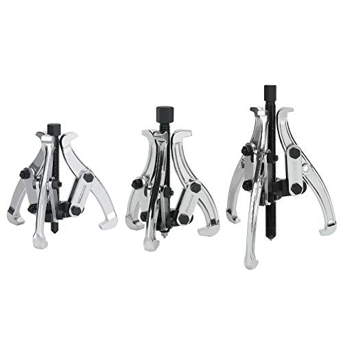 DURATECH 3-Piece 3-Jaw Gear Puller, 3", 4", 6", CR-V Steel | Black Phosphated, Non-Slip, for Narrow Spaces, Fully Assembled, Bearing Puller, for Gears, Pulleys, Bearings, Flywheels - size: 3", 4", 6"