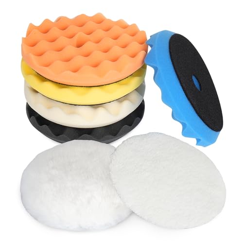 Autolock 5 Inch Buffing Polishing Pads, 7 Pcs 5'' Waffle Foam Buffing Pad | Wool Pad Kit for 5 in Backing Plate, Car Polisher Boat Compounding, Polishing and Waxing - size: 5Inch 7Pcs