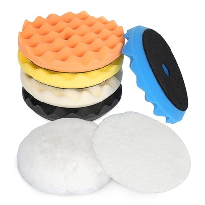 Autolock 5 Inch Buffing Polishing Pads, 7 Pcs 5'' Waffle Foam Buffing Pad | Wool Pad Kit for 5 in Backing Plate, Car Polisher Boat Compounding, Polishing and Waxing - size: 5Inch 7Pcs