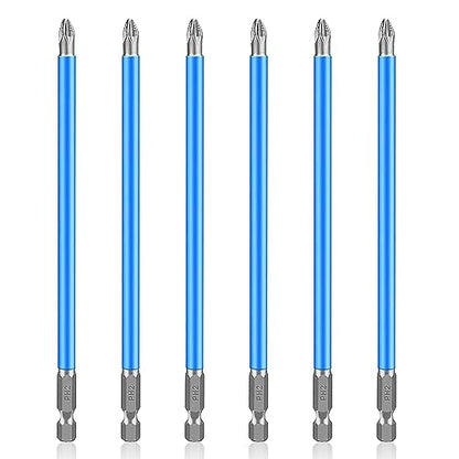 Impact Bit Set, 6pcs Magnetic Ph2 Phillips Long Screwdriver Bits with 1/4 inch Hex Shank-150mm (6 inch) Long for Narrow Space - color: Ph2-150mm(6 Pcs)