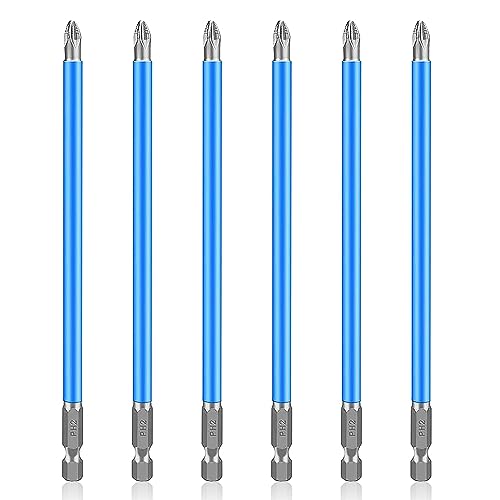 Impact Bit Set, 6pcs Magnetic Ph2 Phillips Long Screwdriver Bits with 1/4 inch Hex Shank-150mm (6 inch) Long for Narrow Space - color: Ph2-150mm(6 Pcs)