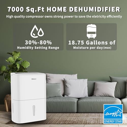 Shinco 7,000 Sq.Ft Energy Star Dehumidifier with Pump and WIFI, Ideal for Large Industrial Rooms and Home Basements, Efficient Moisture Removal and Humidity Control, 1.85 Gallons Water Tank - color: 7,000 Sq.Ft. with Pump