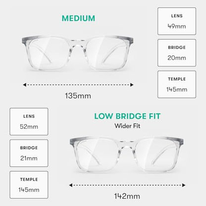 Stoggles Rectangle Z87.1 Certified Safety Glasses, Blue-Light, UV Blocking Lens, Top & Side Shield, Anti-Fog, Stylish Eyewear - color: Clear, size: Medium Standard Fit