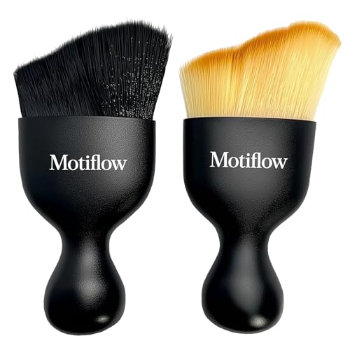 2 PCS Car Interior Detailing Brush, Car Detailing Supplies Soft Bristle Detailing Brush, Car Interior Cleaning Tool, Auto Detailing Brush Car Dashboard Cleaning Duster Brush (Black&Yellow)