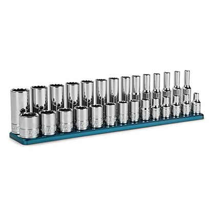 Capri Tools 1/4 in. Drive 12-Point Shallow and Deep Socket Set, Metric, 4 to 15 mm, 28-Piece with Billet Aluminum Socket Rail - size: Shallow & Deep Set w. Rail / 4-15 mm