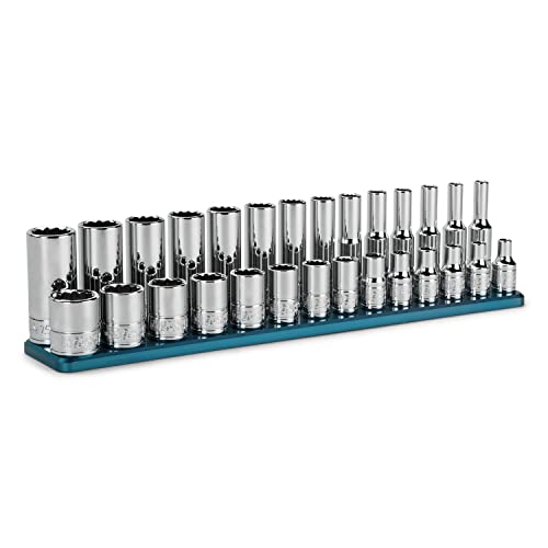 Capri Tools 1/4 in. Drive 12-Point Shallow and Deep Socket Set, Metric, 4 to 15 mm, 28-Piece with Billet Aluminum Socket Rail - size: Shallow & Deep Set w. Rail / 4-15 mm