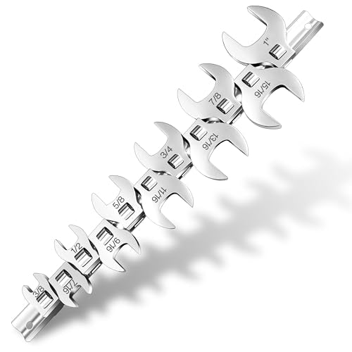 11-Piece Crows Foot Wrench Set, SAE Sizes from 3/8" to 1" Crowsfoot Wrenches Set Metric with Clip-on Organizer, Drive Flare Nut Wrench Tools for Mechanics Automotive Repair Work