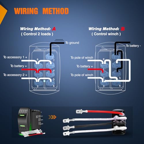 Nilight Waterproof Rocker Switch Toggle ON Off ON Switches DPDT 7Pin 12V 24V Jumper Wires Winch Pump Switch for Cars Trucks Caravans Boats RV SUV ATV UTV - color: ON Off ON Green Switch