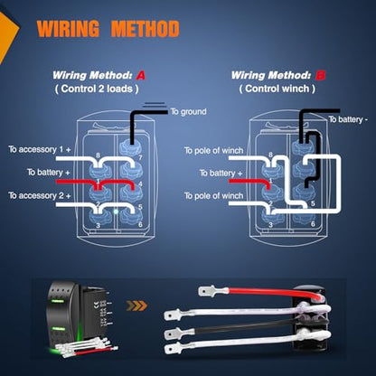 Nilight Waterproof Rocker Switch Toggle ON Off ON Switches DPDT 7Pin 12V 24V Jumper Wires Winch Pump Switch for Cars Trucks Caravans Boats RV SUV ATV UTV - color: ON Off ON Green Switch