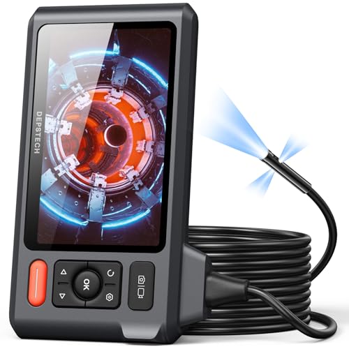 Triple Lens Endoscope Camera with Light, DEPSTECH 5" IPS Screen Endoscope Camera, 1080P Sewer Camera & Split Screen, 180° Rotation, IP67 Snake Cable, 8 Lights, Gadget for Automotive Mechanical Repair - size: 16.5FT