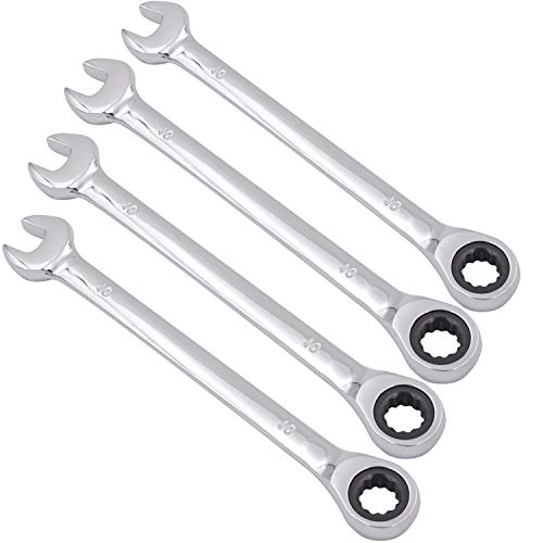 KINJOEK 4 PCS 10mm 12PT Ratchet Wrench, Metric Ratcheting Wrench Set with 5° Movement and 72 Teeth for Projects with Tight Space - size: 10mm 4PCS