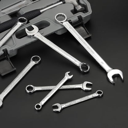 HARFINGTON 3Pcs Combination Wrench 20mm Metric 12-Point Box and Open End CR-V Steel Double Ended Spanner Tool for Automotive Pipe Furniture Machinery DIY Repair, Silver White - size: 20mm