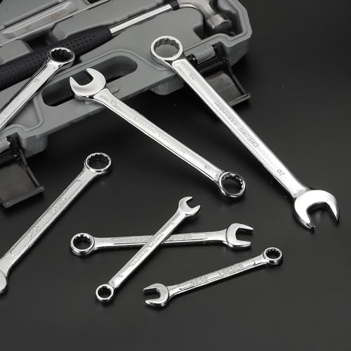 HARFINGTON 3Pcs Combination Wrench 7mm Metric 12-Point Box and Open End CR-V Steel Double Ended Spanner Tool for Automotive Pipe Furniture Machinery DIY Repair, Silver White - size: 7mm