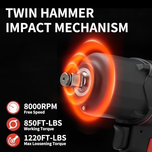 AEROPRO TOOLS 1/2-Inch Composite Air Impact Wrench(A315), Twin Hammer, 1220 FT-LBS Max Loosening Torque, 8000RPM, Pneumatic Impact Gun, for Auto Repair, Tire Shop (Lightweight Housing) - style: 1220 ft-lbs | Lightweight Housing