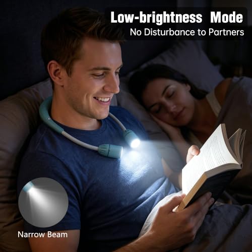 LED Neck Light with Bluetooth Speaker,Bendable Book Light 2600mAh | Reading Light,5.7oz adjustable angle,5 modes 80H+,500 lumens rechargeable,for camping hiking Knitting reading repairing,Blue - color: Cyan