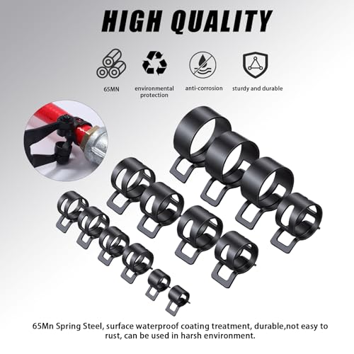 130Pcs 6-25mm Spring Hose Clamps Kit With Pliers, Black Small spring Clamp，Constant Tension Steel Clamps for Automotive Fuel Lines, Silicone Vacuum Hoses，Low-Pressure Air Clips - size: 130 pcs With Plier