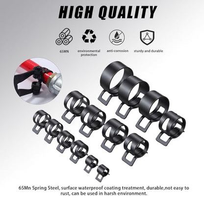 130Pcs 6-25mm Spring Hose Clamps Kit With Pliers, Black Small spring Clamp，Constant Tension Steel Clamps for Automotive Fuel Lines, Silicone Vacuum Hoses，Low-Pressure Air Clips - size: 130 pcs With Plier