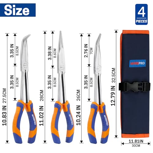 3 PCS 11 Inch Long Needle Nose Pliers Set with Handle, Extra Long Reach Pliers Set with 45°, 90° Bent and Straight Nose Pliers for Narrow Spaces - size: 11 Inch - 3 PCS