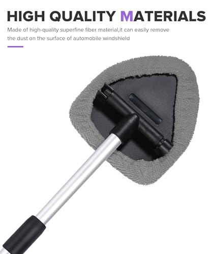 Windshield Cleaner Tool,Car Accessories,Automotive Tool Car Window Cleaner with Extendable Long Handle and 4 Washable Reusable Microfiber Pads,Suitable for Most Cars,SUVs,Trucks,Jeeps (Gray)