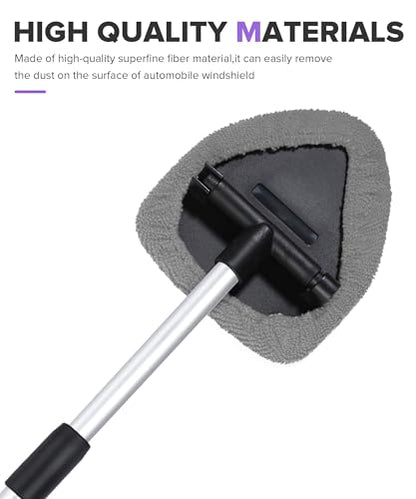 Windshield Cleaner Tool,Car Accessories,Automotive Tool Car Window Cleaner with Extendable Long Handle and 4 Washable Reusable Microfiber Pads,Suitable for Most Cars,SUVs,Trucks,Jeeps (Gray)