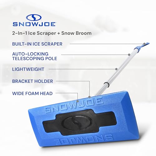 Snow Joe 18" Telescoping Snow Broom & Ice Scraper for Cars, No-Scratch Foam Brush - Long and Extendable Ice Removal Tool for Car Window and Automotive Windshield, SJBLZD