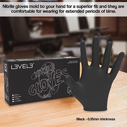 L3 Level 3 Nitrile Gloves - Professional Heavy Duty Disposable Gloves - Latex Free - Fits Snug - Box of 100 - color: Black, size: Large (Pack of 100)