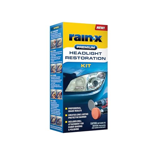 Rain-X 610153 Headlight Restoration Kit - Car Light Lens Cleaner/Restorer with Sanding & Polishing Drill Attachments & Sealant Wipe, Removes Scratches & Oxidation- All in 1 Long Lasting Formula - style: Headlight Restoration Kit - Drill Required