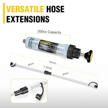GOOACC Oil Extractor Pump Automotive, Fluid Extractor with Hose Oil Change Syringe Vacuum Pump Extractor, 200CC Manual Brake Fluid Extractor for Car Engine Oil Transfer Suction Extraction Fill 0.21QT - size: 200CC Manual