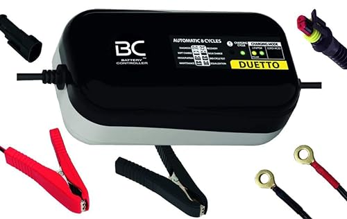 BC Battery Controller Duetto 12V 1.5A Intelligent Battery Charger and Maintainer Trickle and Float Charger for Motorcycles, Cars, and BMW CAN-Bus Lead Acid and Lithium Batteries up to 100Ah, U.S. Plug