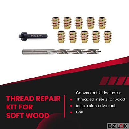 E-Z LOK E-Z Hex Thread Repair Kit for Soft Wood Flanged Threaded Inserts 10-32 x 13mm, Drill, Installation Tool - size: 10-32 x 13mm, (EZ-901032-13), style: Flanged