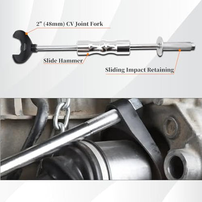 9 PCS Inner CV Axle Removal Tool, Heavy Duty Slide Hammer Puller Set | 63mm 48mm CV Joint Fork, Steel Cable Adapter, Extension Rod, Front Wheel Drive Axle Half Shaft Removal Tool Kit - size: 9pcs