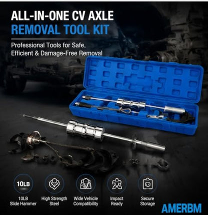 10 Pound Heavy Duty Slide Hammer CV Axle Removal Tool Kit, Professional Inner CV Axle Puller with 63mm & 48mm Joint Fork Adapters for FWD Front Wheel Drive, Axle Slide Hammer Puller Set