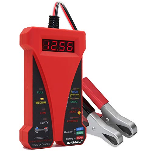 MOTOPOWER MP0514C 12V Digital Battery Tester Voltmeter and Charging System Analyzer with LCD Display and LED Indication - Red Rubber Paint