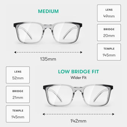 Stoggles Rectangle Z87.1 Certified Safety Glasses, Blue-Light, UV Blocking Lens, Top & Side Shield, Anti-Fog, Stylish Eyewear - color: Charcoal, size: Low Bridge Fit