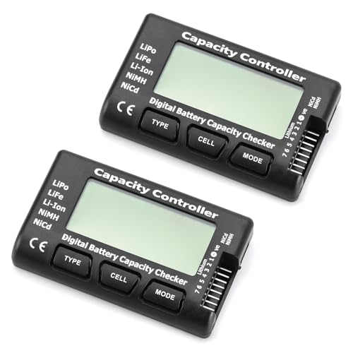QWORK RC Battery Capacity Checker 2–7S LiPo Li‑ion NiMH – 2 Pack, Multi‑Mode Voltage Display for Drone, RC Car & Airplane - size: 2 Pack