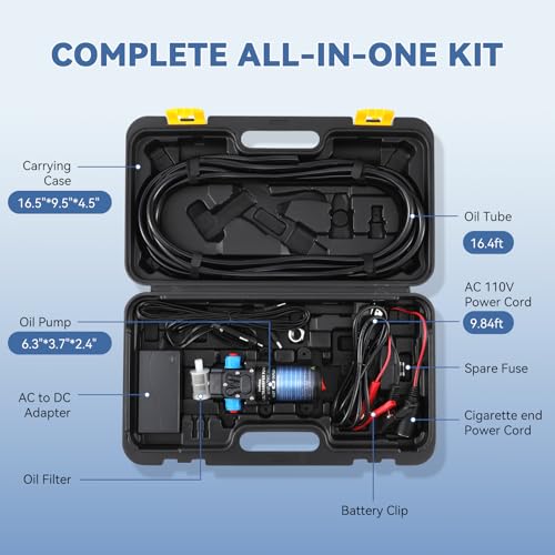 Poafamx 12V Fuel Transfer Pump Set, 95GPH Portable Gasoline Pump 70W Motor | Diesel Oil Extractor with 110V Power Adapter, Hose & Carrying Case for Vehicles, Boats, Harvester, Generators, Tractors