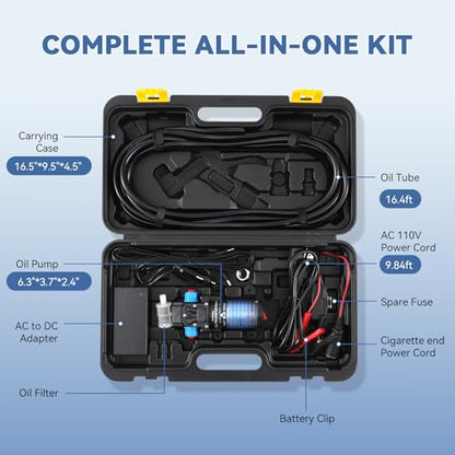 Poafamx 12V Fuel Transfer Pump Set, 95GPH Portable Gasoline Pump 70W Motor | Diesel Oil Extractor with 110V Power Adapter, Hose & Carrying Case for Vehicles, Boats, Harvester, Generators, Tractors