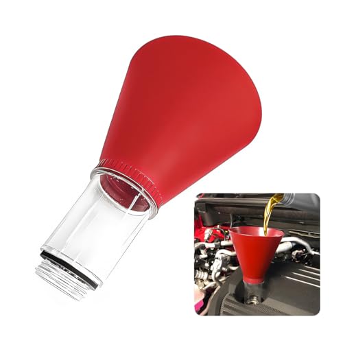 Car Engine Oil Funnel, Vehicle Threaded Locking No Spill Spout Directly into Filler Funnel, Automotive Diesel Change Tool, Compatible with Avalon Tercel Venza (Red) - color: Red