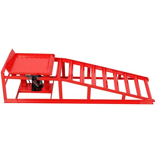 2 Pack Hydraulic Car Ramps with Pedal Auto Car Truck Service Ramps Lifts Low Profile Car Lift Service Ramps Truck Trailer Garage,Height Hydraulic Vehicle Ramps 5 T 10000 LBS (Red) - color: Red