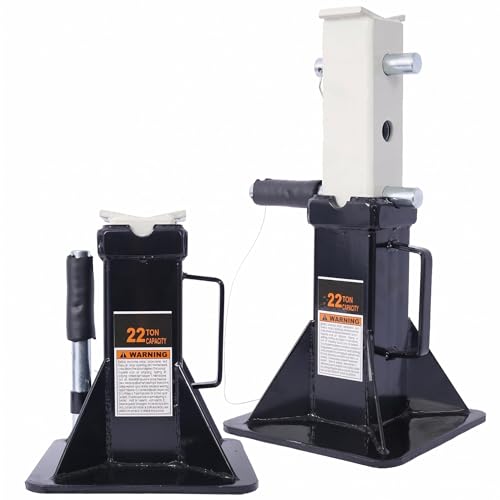 Heavy Duty Pin Type Jack Stands, Steel, Black, 73 lbs, 10 x 10 x 12 Inches, Spray Painted, 22 Ton (44,000 lbs) Capacity, 1 Pair