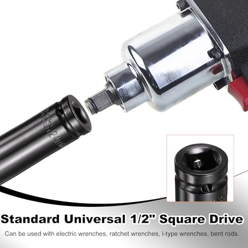 HARFINGTON 3pcs 6-Point Deep Impact Socket 1/2" Drive 24mm Metric Socket 8" (205mm) Extra Long Heat-Treated 45# Steel for Home Auto Spindle Axle Hex Nuts Bolts Repair, Black - size: 24mm + 8" Long
