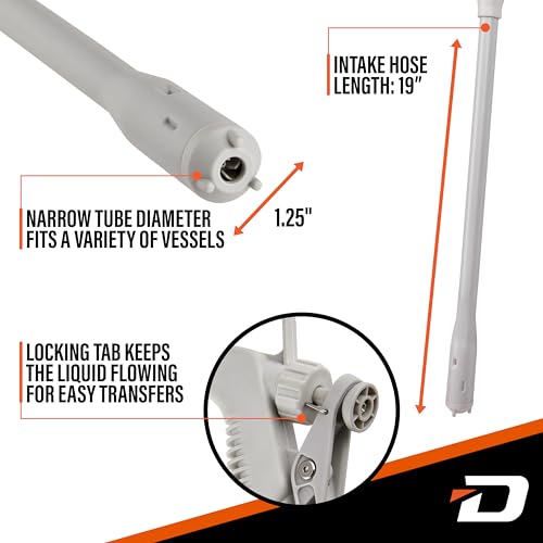 Deway Automatic Fuel Transfer Pump with Nozzle for Quick Flow Control & Stop, 51" Heavy Duty Rubber Hose, Powerful AA Battery Powered w/USB-C Option, Fits All Size Cans, Transfers at 3.8 Gal/Min - style: Hand-Trigger Nozzle w/ Rubber Hose