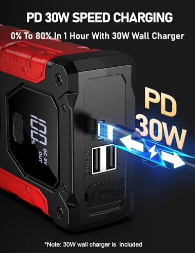 Sharmeal Car Jump Starter 7000A, Jump Starter Battery Pack with PD 30W Quick Charger, 12V Portable Jump Box (for All Gas and 12.0L Diesel) with 4 LED Light - color: 7000A +PD30W Fast Charging(Enhanced Version 2026)