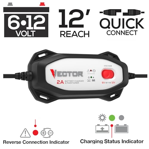 Vector VECBC2 2 Amp Battery Charger/Maintainer with 6V/12V Selector - size: 2 Amp
