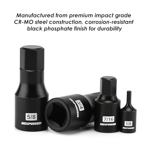MIXPOWER 14-Piece Dr. Bit Socket Set, 3/32 to 3/4, 1/4", 3/8" and 1/2" Drive, Cr-Mo Impact Grade, SAE, Hex Bit Socket - size: SAE