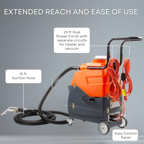 Commercial Heated Carpet & Upholstery Extractor Machine, 160 PSI Hot Water Cleaner, 1.34 HP Vacuum, 149°F Heater, 4.8-Gal and 5.3-Gal Dual Tanks for Auto Detailing, Furniture & Carpet