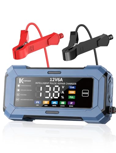 Car Battery Charger Battery maintainer for Automatic trickle Charger with Pulse Repair & Digital Display trickle Charger for car Battery 12v 6A Compatible with CAR AGM Moto LiFePO4 Batteries - color: Gray-blue